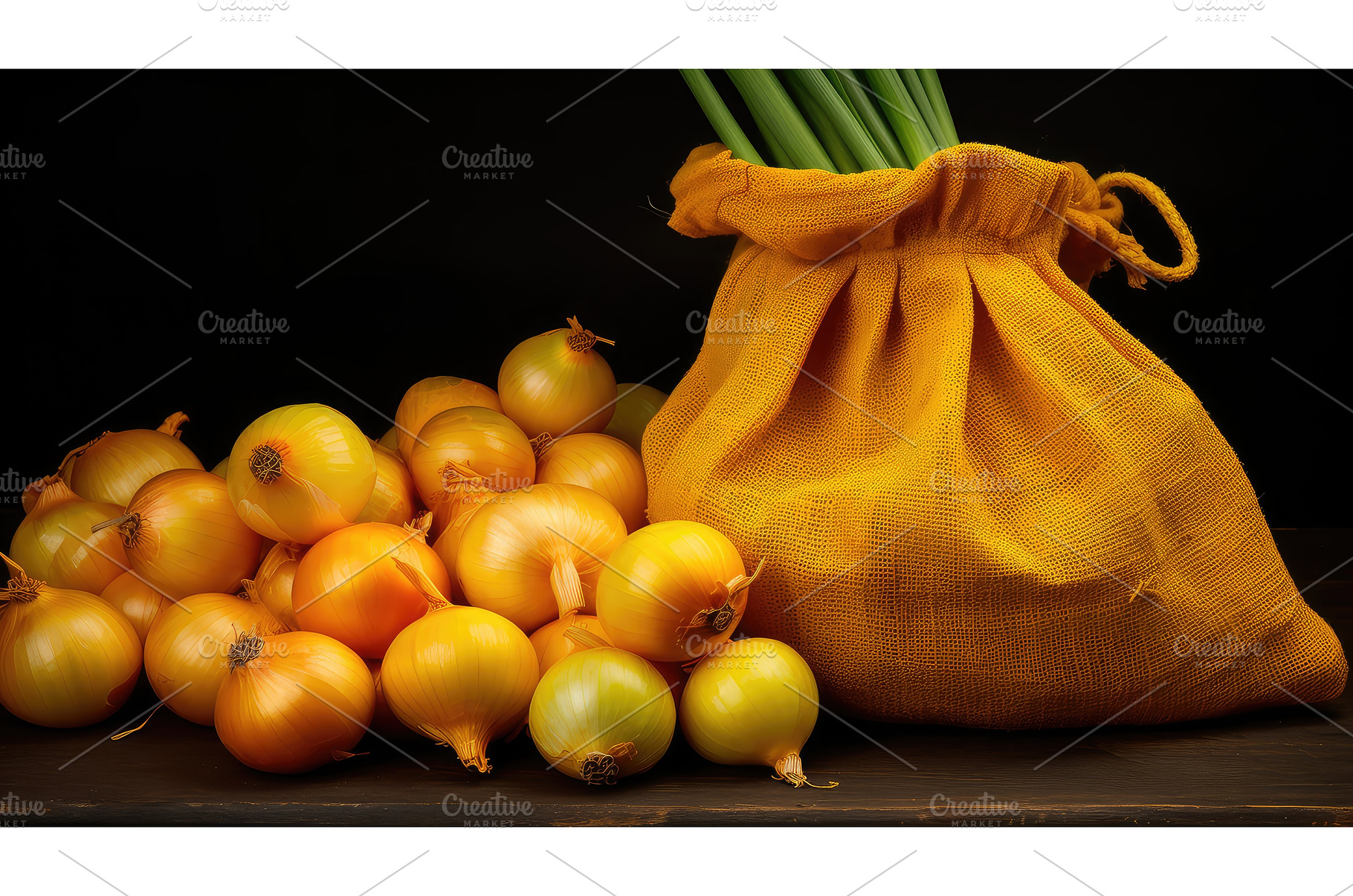 color yellow onions bag ai generated, a Food & Drink Photo by pikepicture