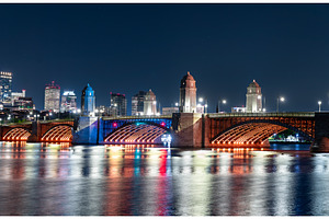 Longfellow Bridge illuminated at, an Architecture Photo by Leonid Andronov