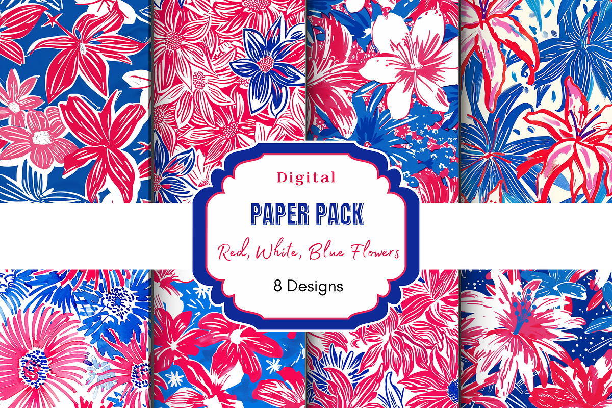 Preppy Red, White, Blue Flowers, a Pattern Graphic by Paper & Pattern Studio (Photo 1 of 8)