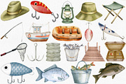 Watercolor Fishing Clipart Set, an Illustration by CropUp Creative (Thumbnail 2 of 4)
