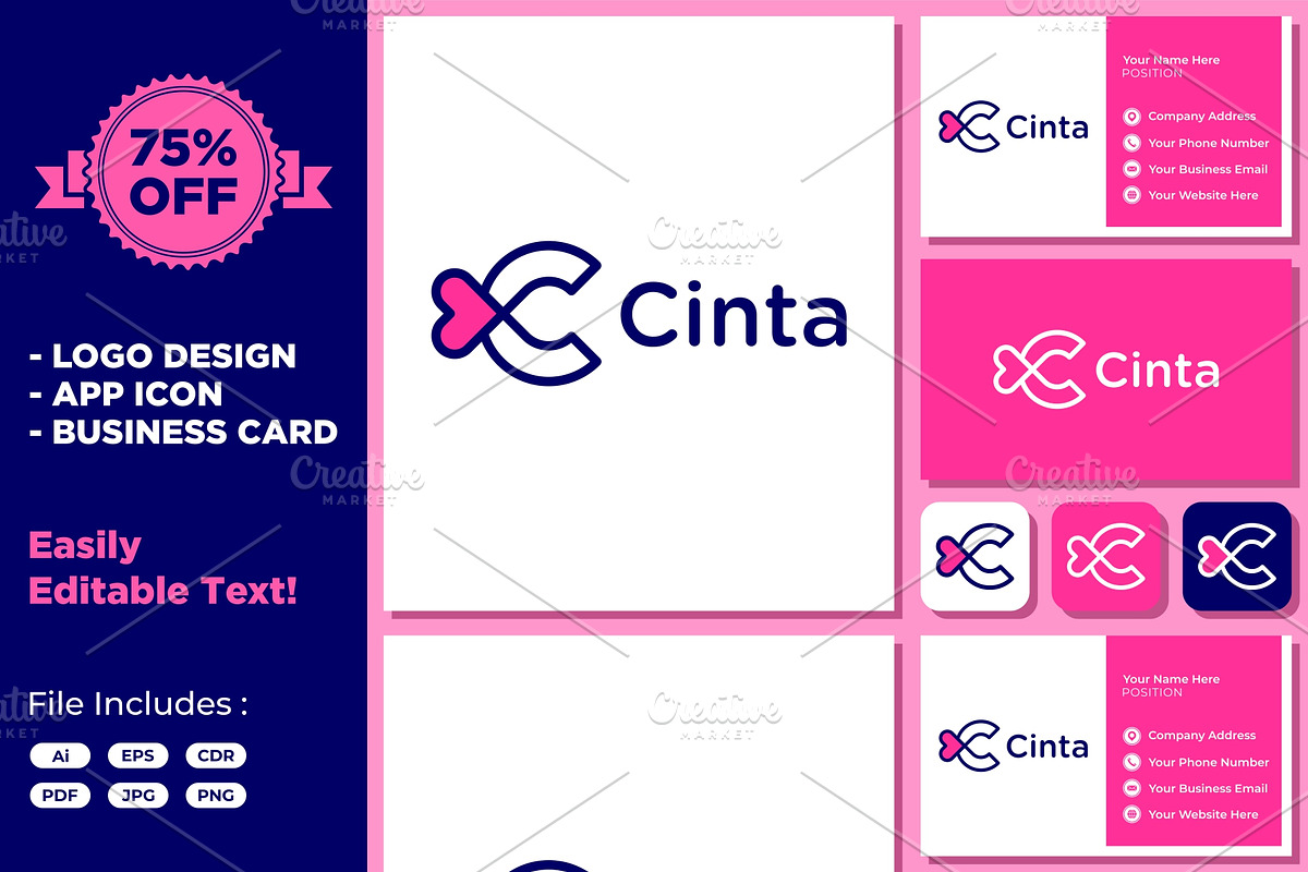 Letter C Love Heart Romance Logo, a Branding & Logo Template by ika trisiana (Photo 1 of 5)