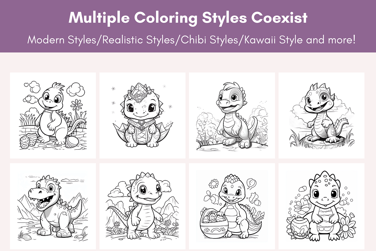 Cute Dinosaur Coloring Page for Kids, an Animal Illustration by LA Design (Photo 4 of 9)