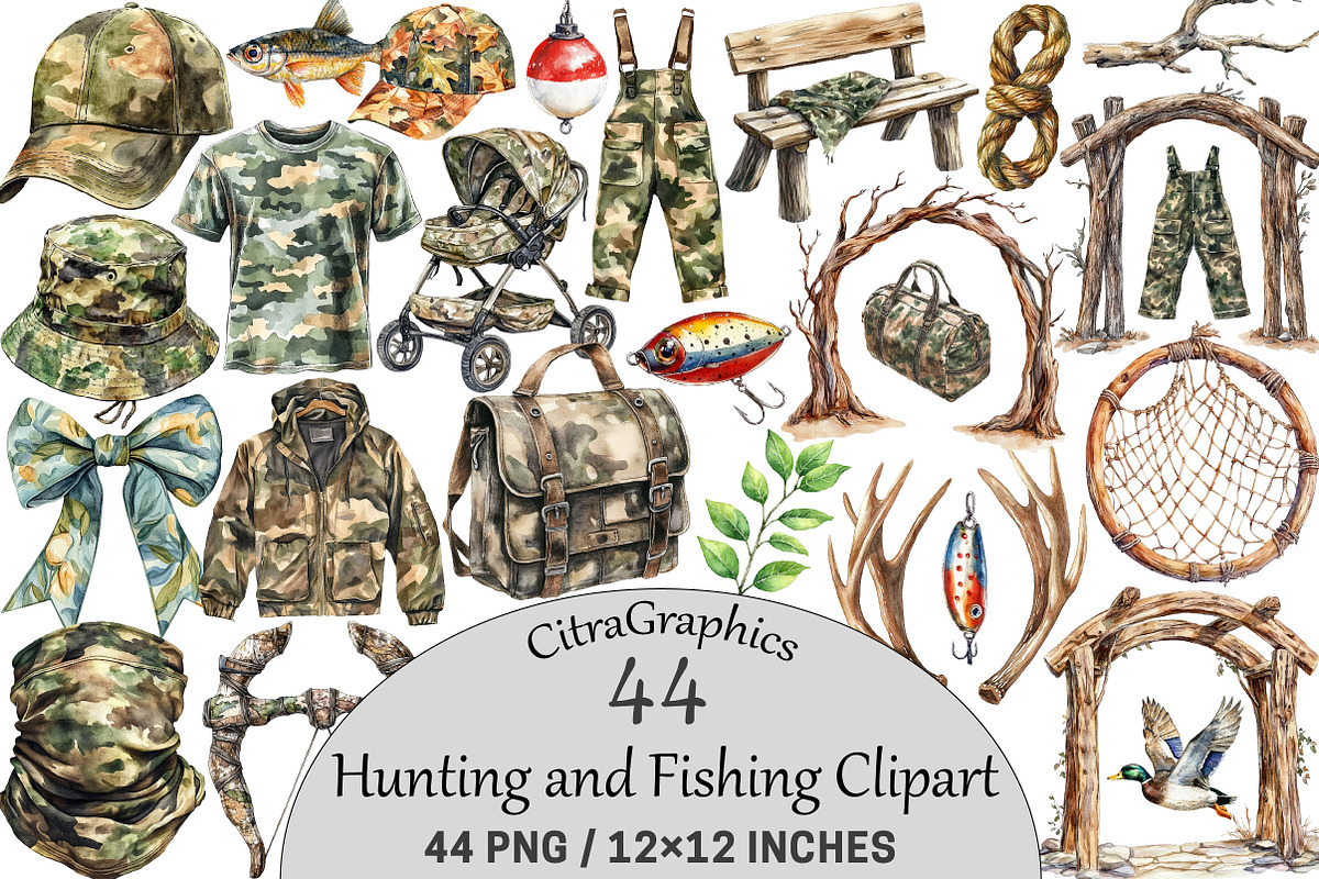 Hunting and Fishing Clipart, an Illustration by CitraGraphics (Photo 1 of 5)