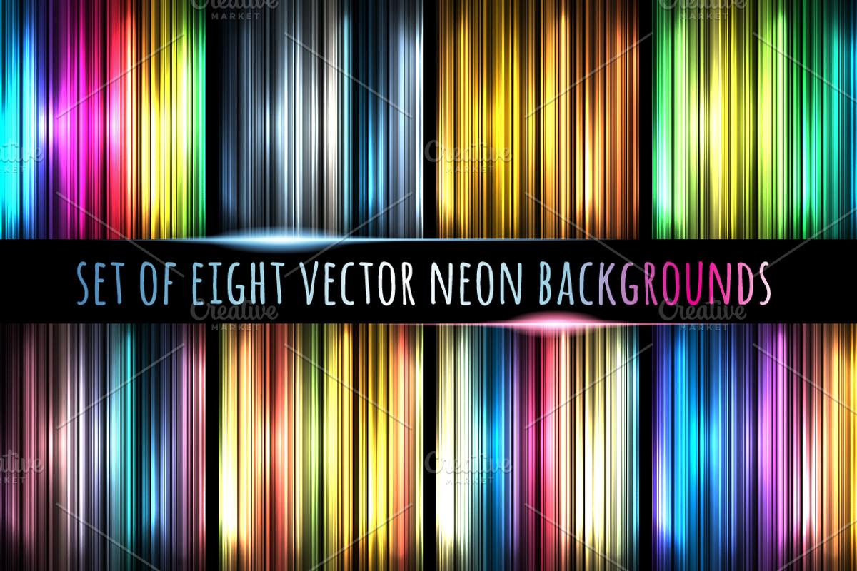 Set of eight neon backgrounds