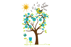 Singing Bird on the tree. Vector