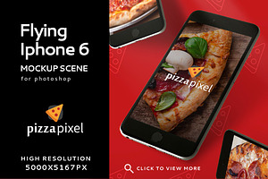 Mockup Iphone 6 Flying Scene Black