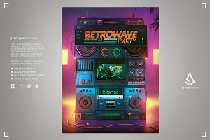 Retrowave Flyer 80s Boombox Template