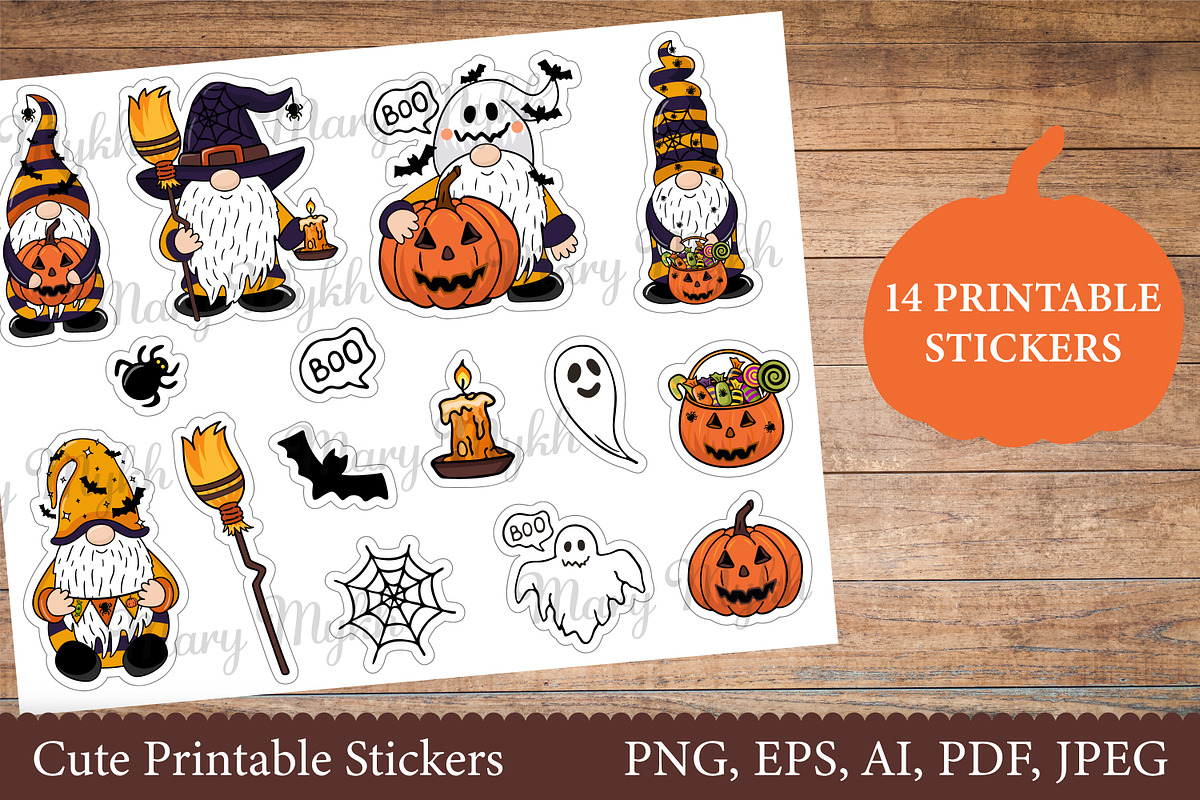 Halloween Gnomes Printable Stickers, an Illustration by Mary-Mihh (Photo 2 of 3)