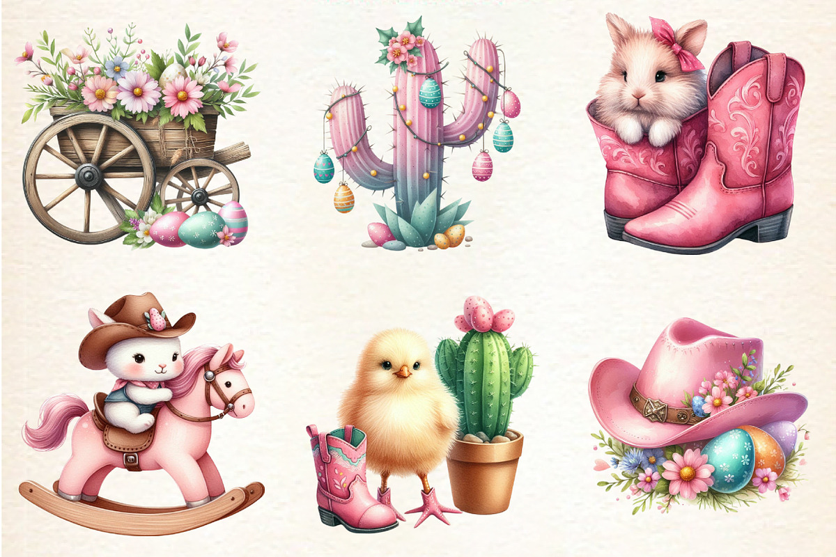 Pink Western Easter Clipart, an Illustration by DreamArtGraphic (Photo 2 of 4)