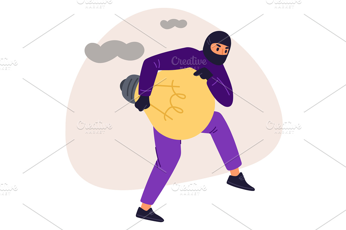 Black masked thief stole light bulb, a Person Illustration by Vectorbuum