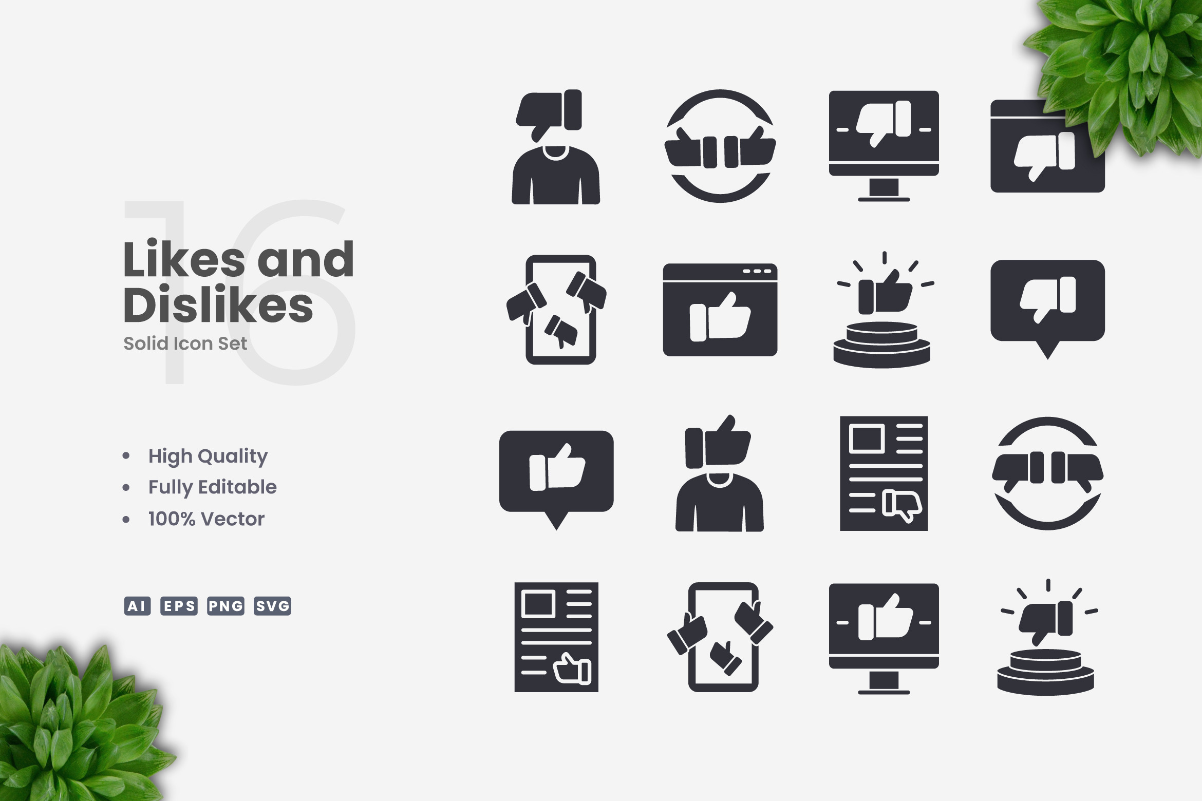 Likes and Dislikes Solid Icons