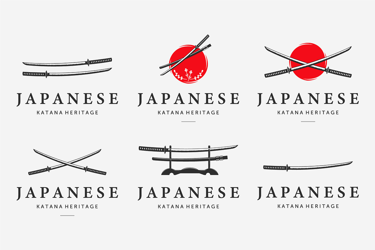 Set Bundle Katana Sword Logo Vintage