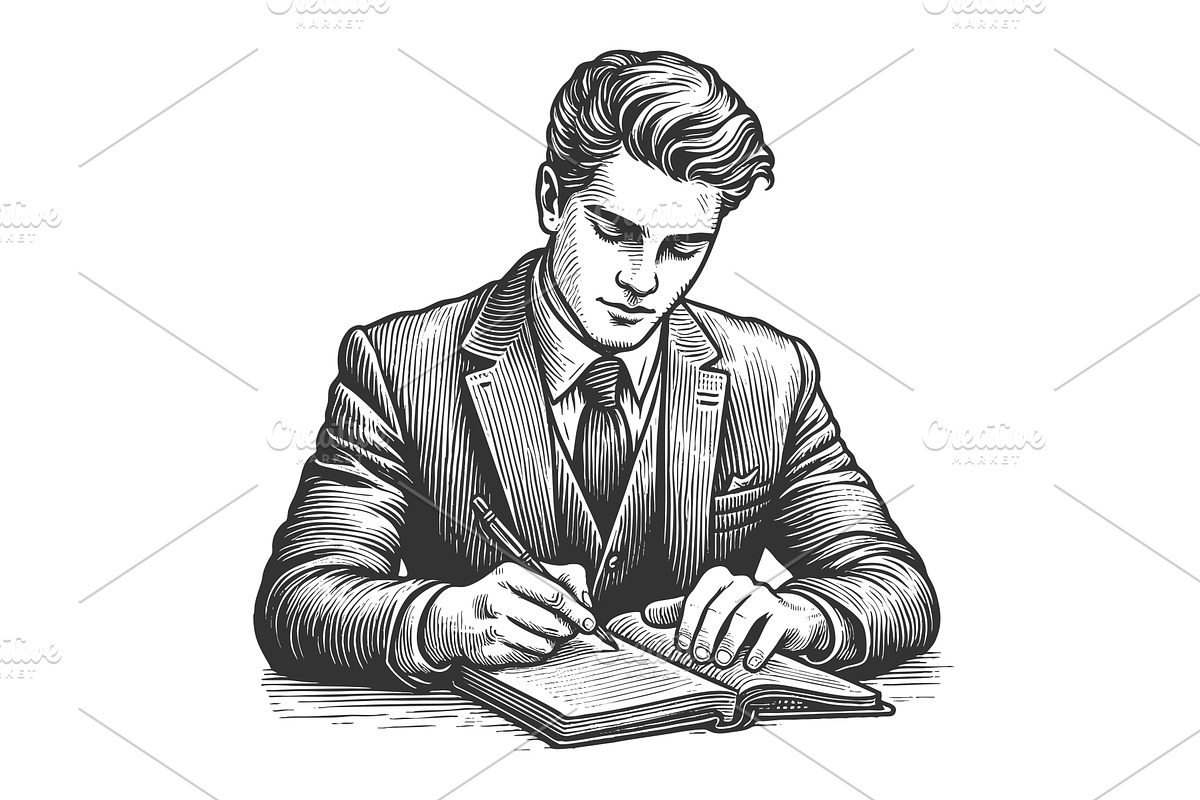 businessman writing in notebook, a Person Illustration by AlexArt
