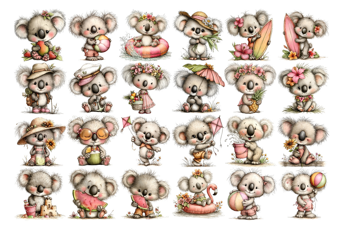 Beach Koala Watercolor Clipart PNG, a Seasonal Illustration by Nicolle's Colorful Art (Photo 2 of 3)