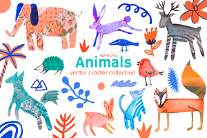 Cute animals on wild textures