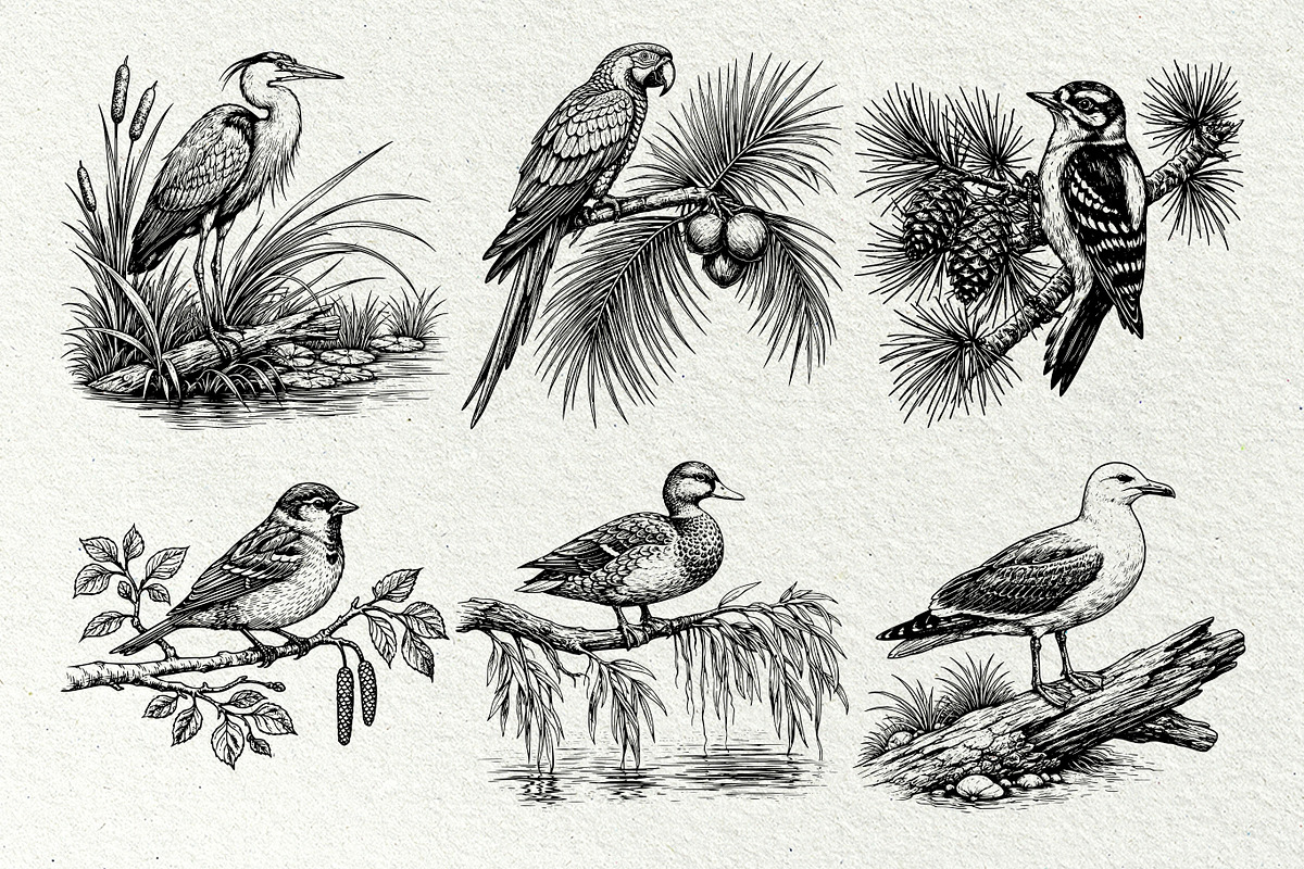 Vintage Bird Line Art Graphics, an Animal Illustration by DENIDigitalArtSudio (Photo 2 of 7)
