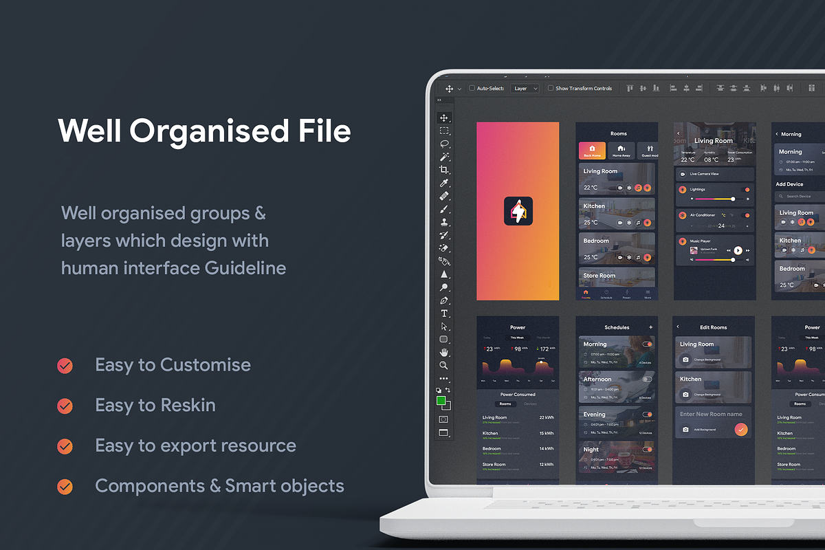 Smart Home Control App UI, an UI Kit Template by Opus LabWorks