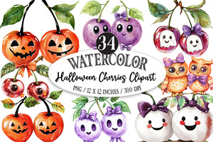 Halloween Cherries Clipart PNG, a Seasonal Illustration by Designking