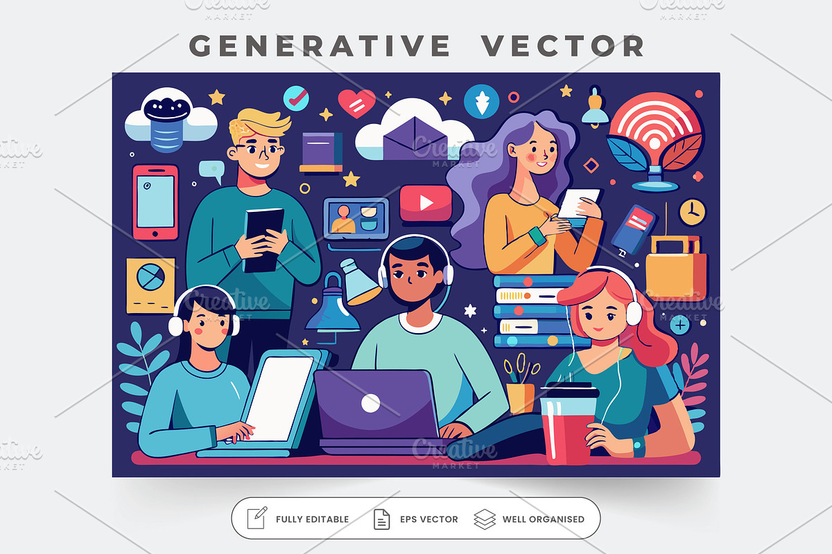 A diverse group of people interact w, a Graphic by SouravDesign