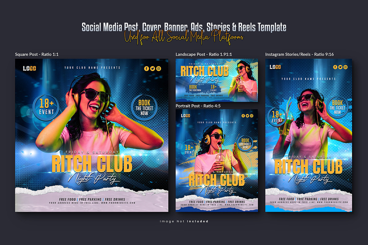 Party Social Media Template Bundle, a Social Media Template by Creative_View (Photo 3 of 8)