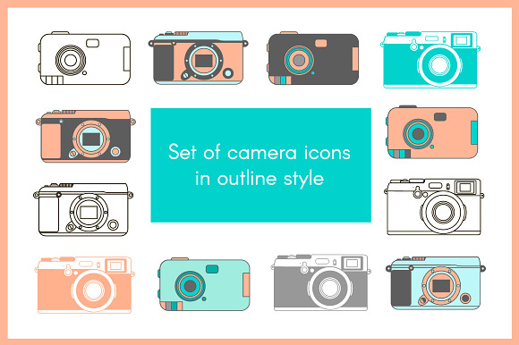 Set Of Camera Icons In Outline Style