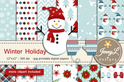 Winter Digital Papers Clipart, a Pattern Graphic by JennyL Designs (Thumbnail 1 of 4)