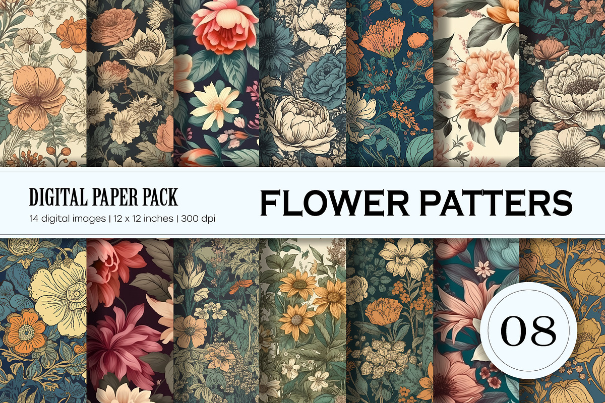 Floral Patterns 08.Digital Paper Set, a Pattern Graphic by KENO Mascots (Photo 1 of 3)