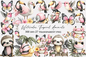 Watercolor Tropical Animals Clipart, an Illustration by Designworld