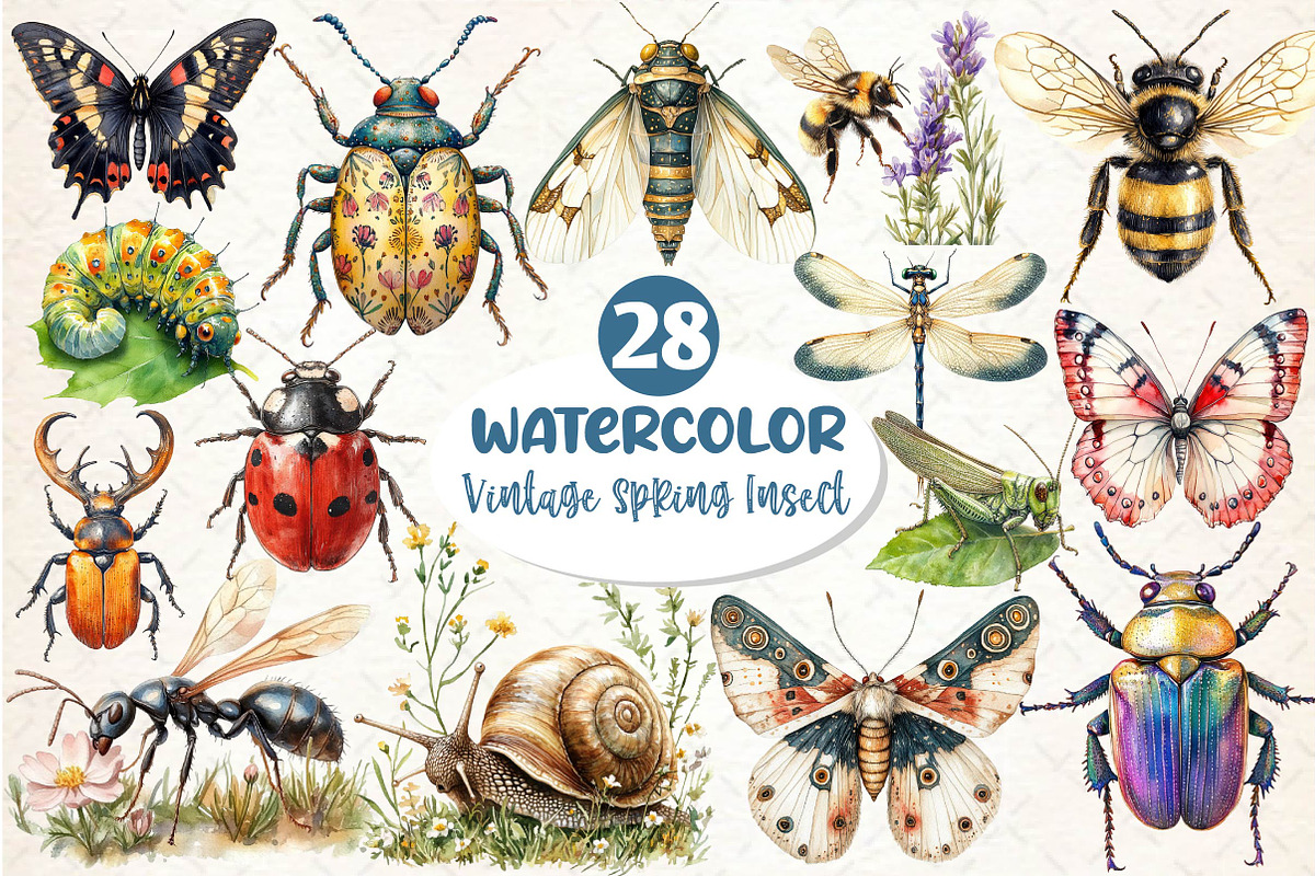 Vintage Spring Insect Clipart, an Illustration by Dream Creation (Photo 1 of 6)