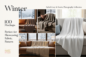Winter Blanket Mockup 100 JPG, a Household Mockup by KennedyStudio