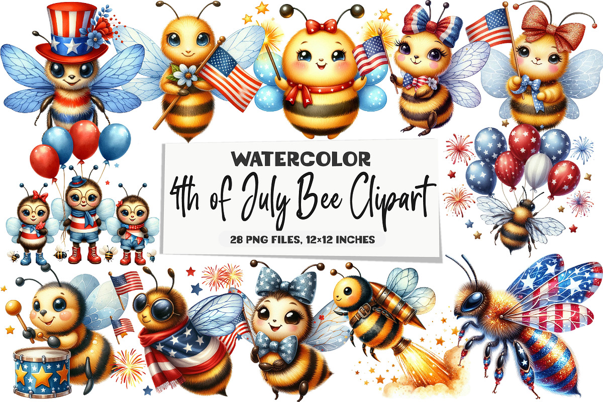4th of July Bee Clipart, an Illustration by DreamArtGraphic (Photo 1 of 5)