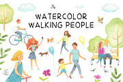 Big set watercolor walking people., a Sport Illustration by Kattarina Po (Thumbnail 1 of 6)