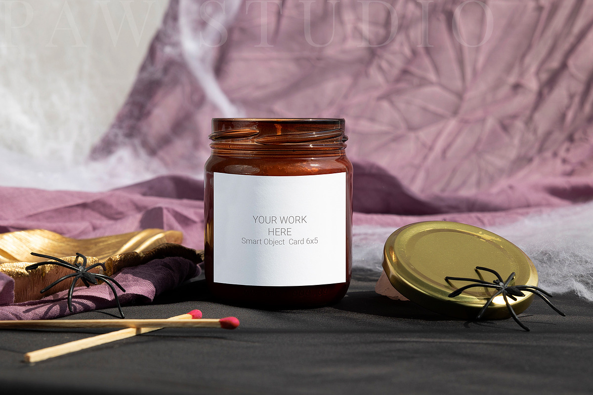 Halloween Candle Mockup Label fall, an Advertising Mockup by PawMockups (Photo 2 of 10)