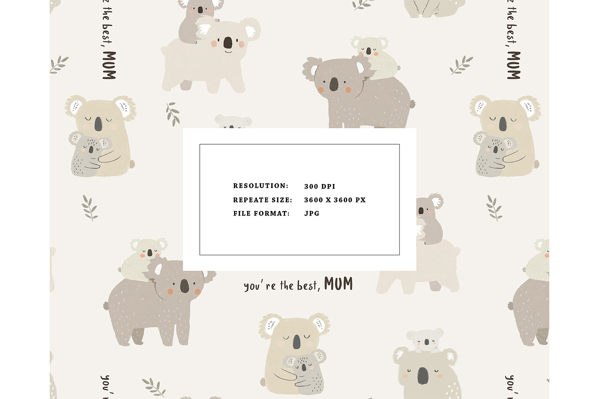 Motherhood hugs koala animal pattern, a Pattern Graphic by Milatoo (Photo 4 of 4)