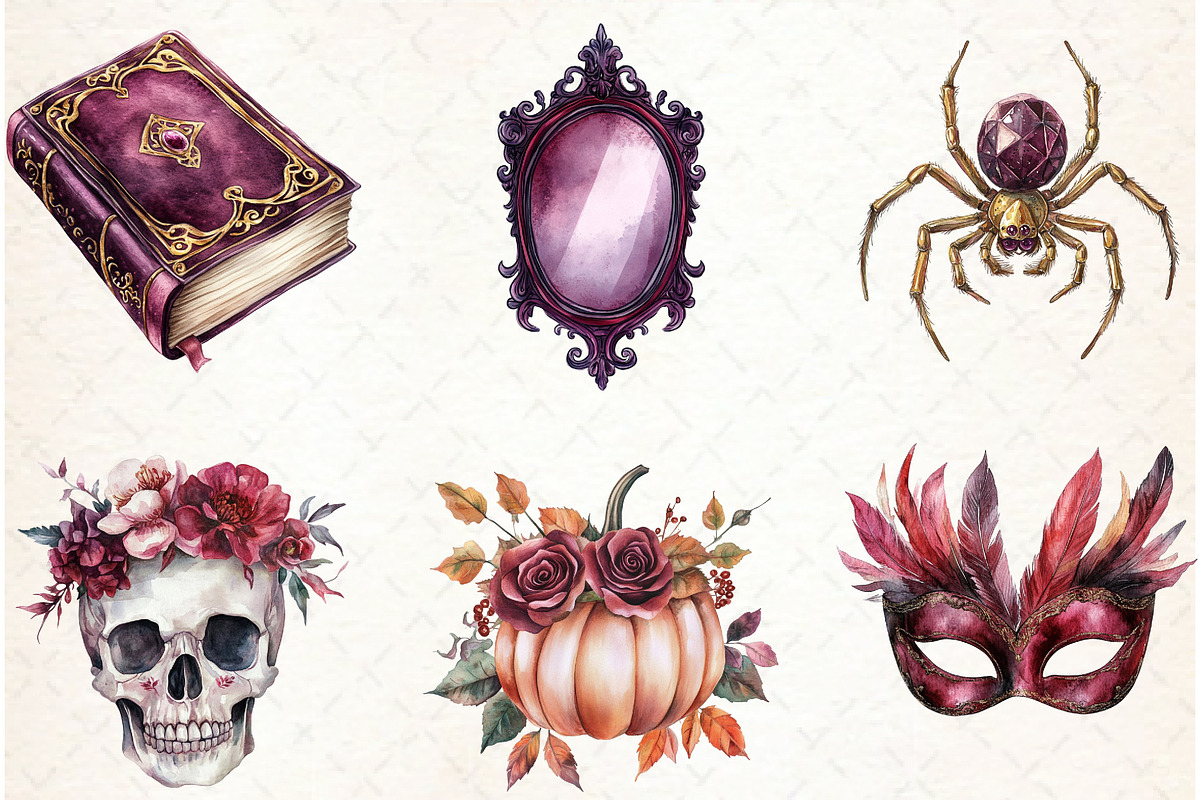 Watercolor Burgundy Halloween Clipar, an Illustration by Libby Wishes (Photo 6 of 11)