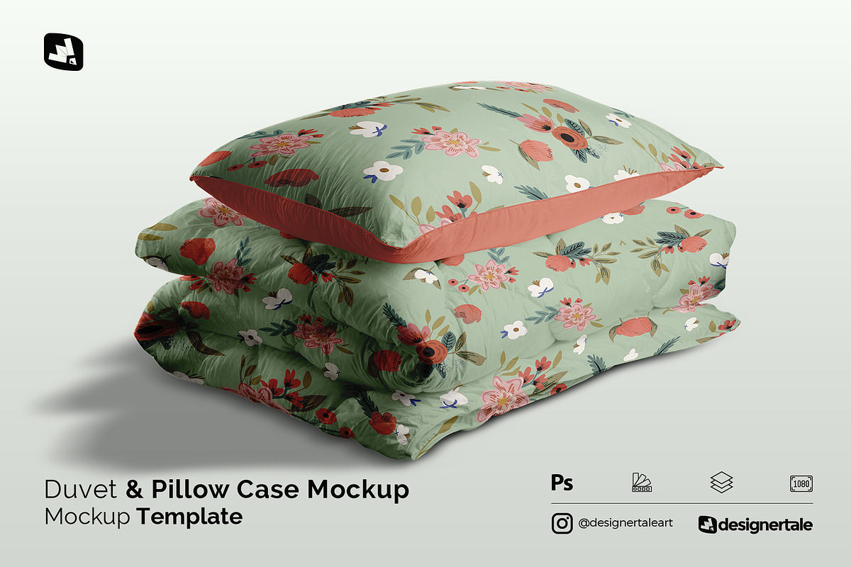 Duvet & Pillow Case Mockup, a Product Mockup by Designertale (Photo 1 of 11)