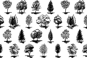 Tree Vector Sketch Seamless Pattern