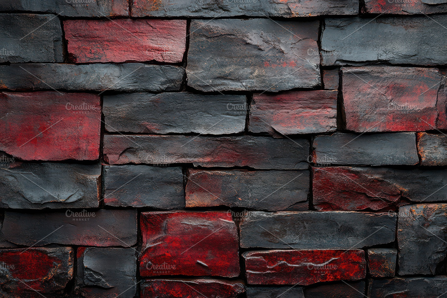 Dark Red and Black Stone Wall Textur, an Abstract Photo by Pixeness Studio