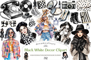 Black & White Decor Clipart, an Illustration by DreamCafeArt