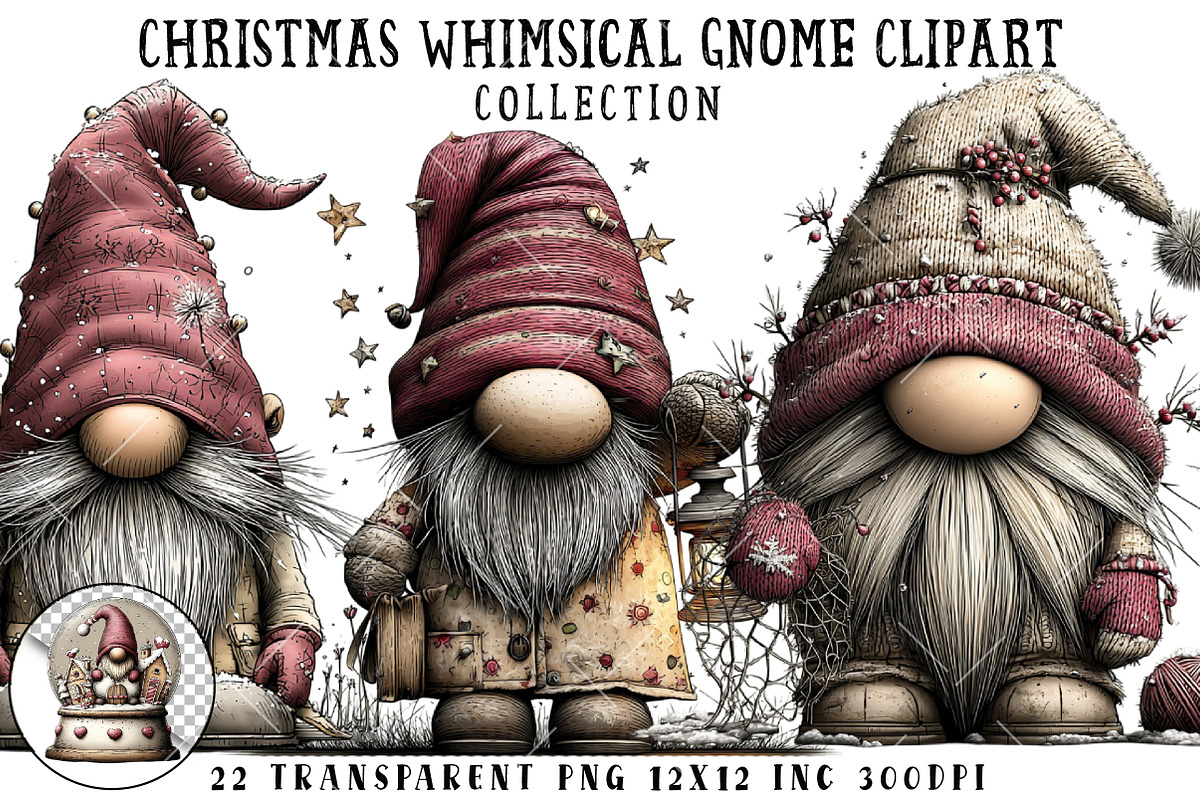 Christmas Whimsical Gnome Clipart, an Illustration by OK Design (Photo 1 of 6)