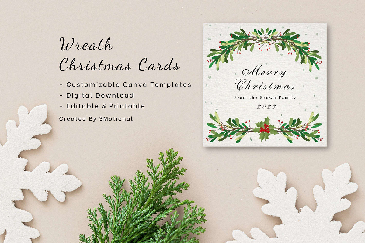 8 Wreath Christmas Cards Canva, a Card Template by 3Motional (Photo 2 of 11)
