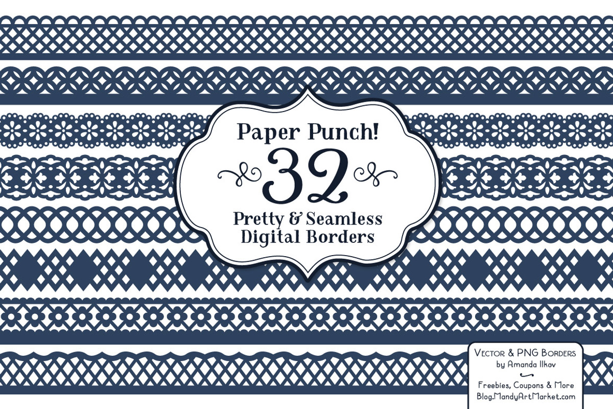 Navy Lace Border Clipart & Vectors, an Illustration by Amanda Ilkov (Photo 1 of 5)