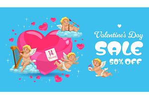 Valentines day sale banner with play, an Illustration by Vector Tradition
