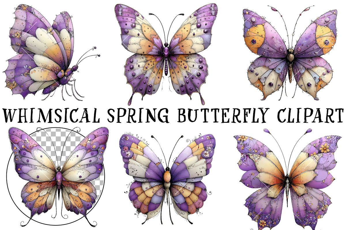 Whimsical Spring Butterfly Clipart, an Illustration by OK Design (Photo 2 of 6)