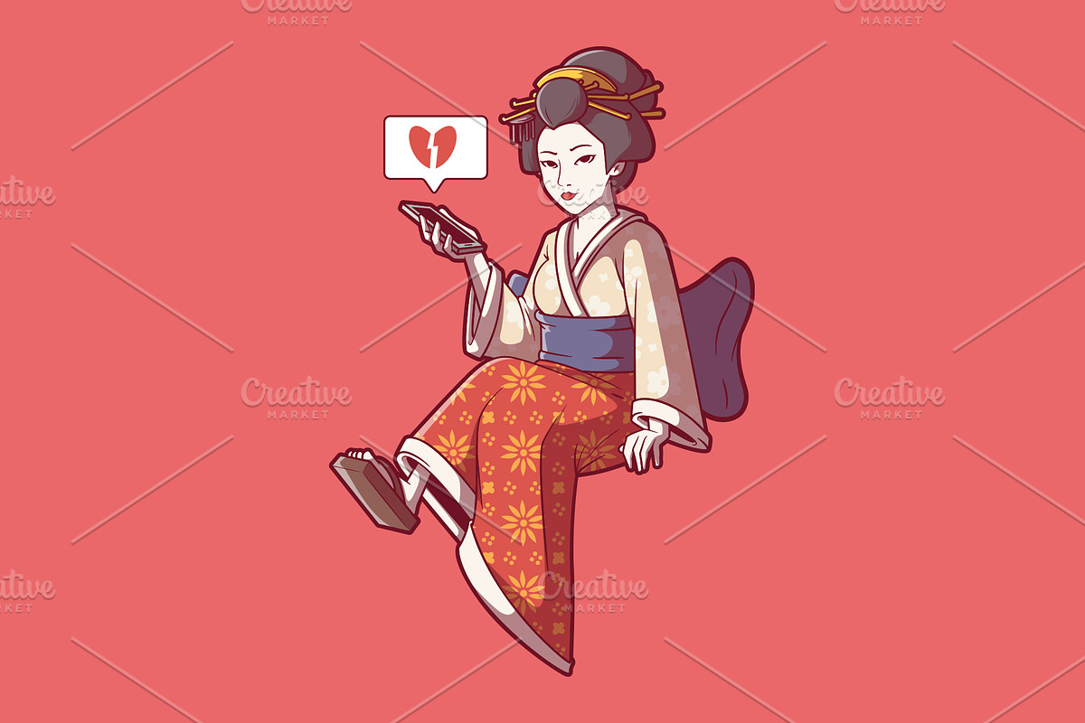 Geisha Love!, a Decorative Illustration by pedrors