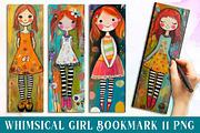 Whimsical Girl Printable Bookmarks, an Illustration by Watercolor design (Thumbnail 1 of 3)