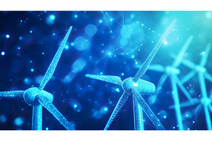 Futuristic wind turbines in blue, a Technology Illustration by Lermont51