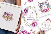 Watercolor Cats and Flowers, an Illustration by TanataDesign (Thumbnail 10 of 13)