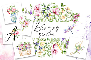 Flower Garden, Watercolor Clipart