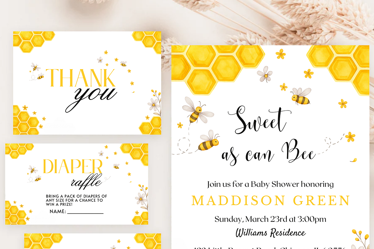 Bee Baby Shower Invitation Bundle, a Card Template by Shinehoon (Photo 1 of 8)